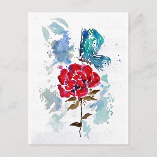 Carte postale rose et papillon (Devant)