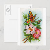 Carte Postale Rose et papillon (Devant / Derrière)