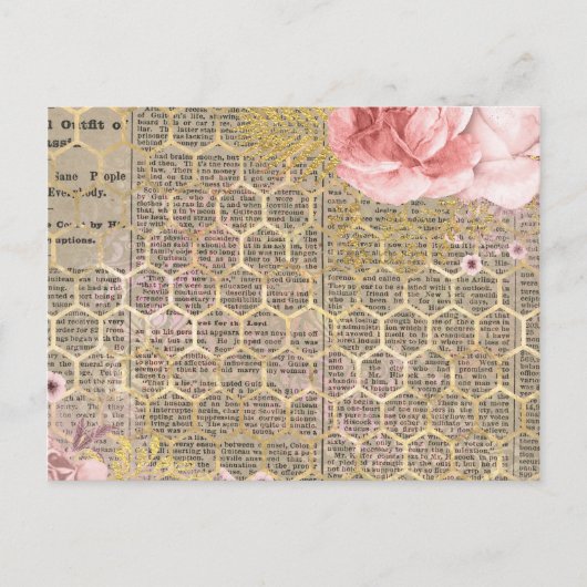 Carte Postale Rose et peigne d'or (Devant)