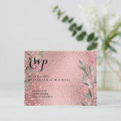 Carte Postale Rose Eucalyptus Feuille Foil Look MARIAGE (Debout devant)