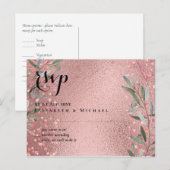 Carte Postale Rose Eucalyptus Feuille Foil Look MARIAGE (Devant / Derrière)