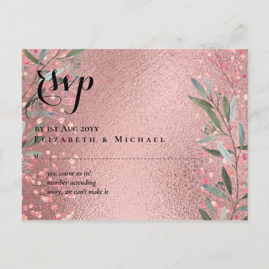 Carte Postale Rose Eucalyptus Feuille Foil Look MARIAGE (Devant)