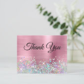 Carte Postale Rose Féminin Paillettes Holo Merci (Debout devant)