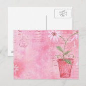 Carte postale rose, Fleur (Devant / Derrière)