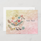 Carte postale rose Fleur de Petit Oiseau (Devant / Derrière)