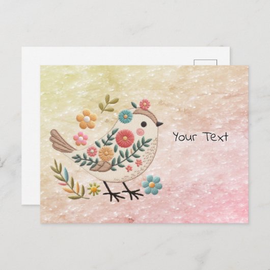 Carte postale rose Fleur de Petit Oiseau (Devant / Derrière)