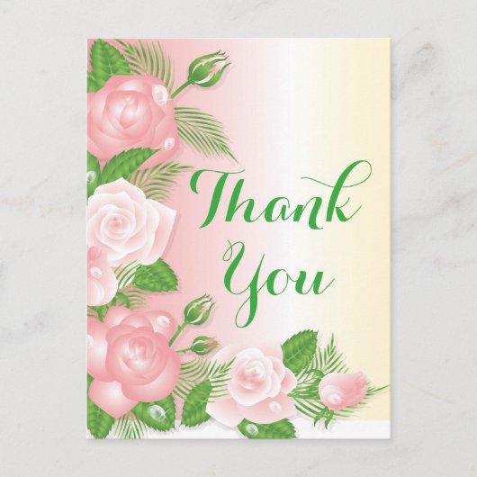 Carte Postale Rose Floral Et Vert Merci Vos Fleurs Roses (Devant)