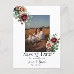 Carte Postale Rose Floral Eucalyptus Enregistrer la date Photo