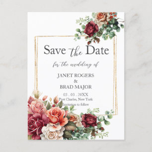 Carte Postale Rose Floral Eucalyptus Mariage Enregistrer la date