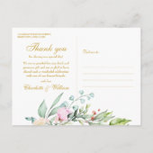 Carte Postale Rose Floral Garland Gold Script Merci (Dos)