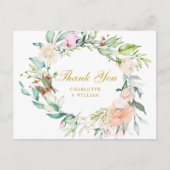 Carte Postale Rose Floral Garland Gold Script Merci (Devant)