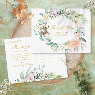 Carte Postale Rose Floral Garland Gold Script Merci