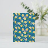 Carte Postale Rose floral jaune sur bleu (Debout devant)