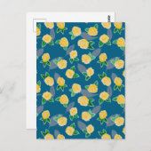 Carte Postale Rose floral jaune sur bleu (Devant / Derrière)