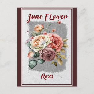 Carte Postale Rose florale de fleur de juin vintage