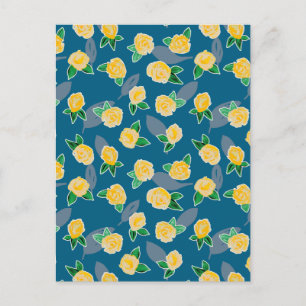 Carte Postale Rose florale jaune sur fond bleu