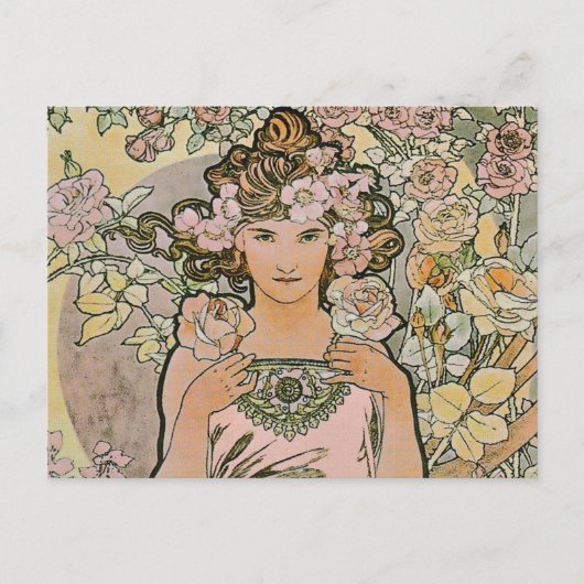 Carte postale rose Flower Girl Art Nouveau (Devant)