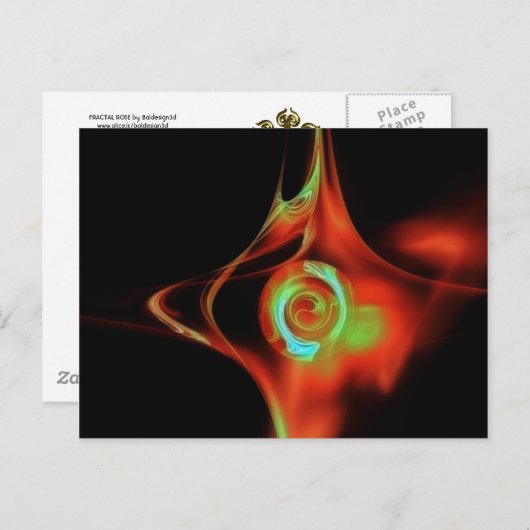 Carte Postale ROSE FRACTAL, bleu vert rouge (Devant / Derrière)