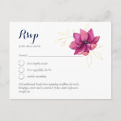 Carte Postale Rose Fuschia Or Bleu Marine Mariage RSVP (Devant)
