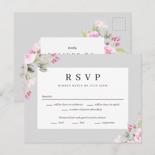 Carte Postale Rose Garden Floral Wedal RSVP Reply Card (Devant / Derrière)