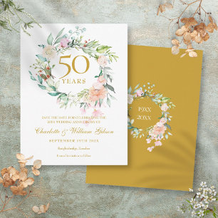 Carte Postale Rose Garland 50e anniversaire Enregistrer la date