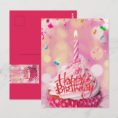 Carte Postale Rose Gâteau Cup Cake Vœux D'annivers (Devant / Derrière)