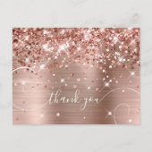 Carte Postale Rose Glitter Or Huile Curly Script Merci (Devant)