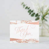 Carte Postale Rose Gold Blanc Marbre Écriture Merci (Debout devant)