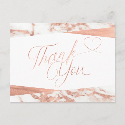Carte Postale Rose Gold Blanc Marbre Écriture Merci (Devant)