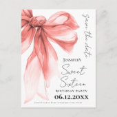 Carte Postale Rose Gold Bow Coquette Sweet 16 Save the Date  (Devant)