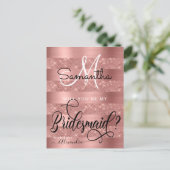 Carte Postale Rose Gold Chic Monogram Bridesmaid Proposition (Debout devant)
