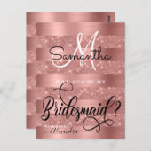 Carte Postale Rose Gold Chic Monogram Bridesmaid Proposition (Devant / Derrière)