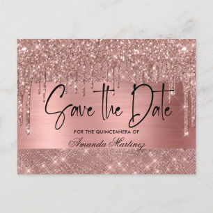 Carte Postale Rose Gold Chic Quinceañera Enregistrer La Date