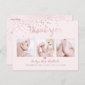 Carte Postale Rose Gold Confetti Chic Brush Script Merci (Devant / Derrière)