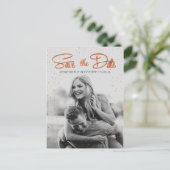 Carte postale Rose Gold Confetti Save the Date (Debout devant)