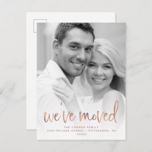 Carte Postale Rose Gold Décontracté Script photo Moving Faire-pa (Devant / Derrière)