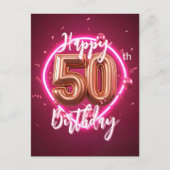 Carte Postale Rose Gold et Rose Néon Vibrant Chic 50e Anniversai (Devant)