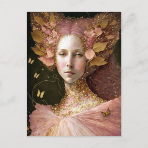 Carte Postale Rose Gold Fairy Fae Femme Imaginaire Art