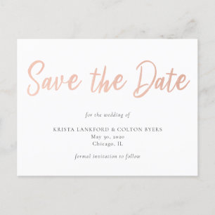 Carte Postale Rose Gold Faux Foil Enregistrer la date