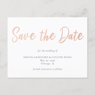 Carte Postale Rose Gold Faux Foil Enregistrer la date