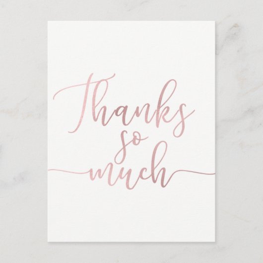 Carte Postale Rose Gold Feuille Script Merci Merci Beaucoup (Devant)