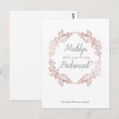 Carte Postale Rose Gold Floral Wreath Bridesmaid Proposition (Devant / Derrière)