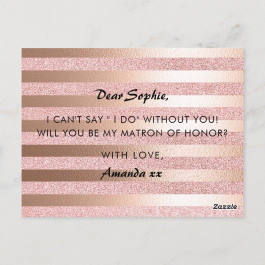 Carte Postale Rose Gold Foil & Parties scintillant Matron d'honn (Dos)