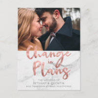 Rose Gold Foil Script Marbre Mariage Postponction