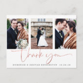 Carte Postale Rose Gold Foil Script Photo Mariage Merci (Devant)