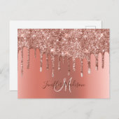 Carte Postale Rose Gold Glitter Drips (Devant / Derrière)
