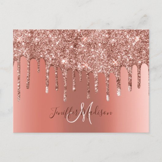 Carte Postale Rose Gold Glitter Drips (Devant)