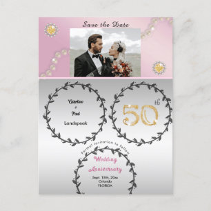 Carte Postale Rose Gold & Gold 50e anniversaire Enregistrer la d