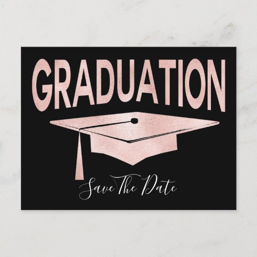 Carte Postale Rose Gold Graduation Cap Enregistrer La Date (Devant)