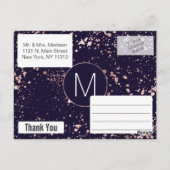 Carte Postale Rose Gold Marine Blue Paint Splateaux Merci (Dos)